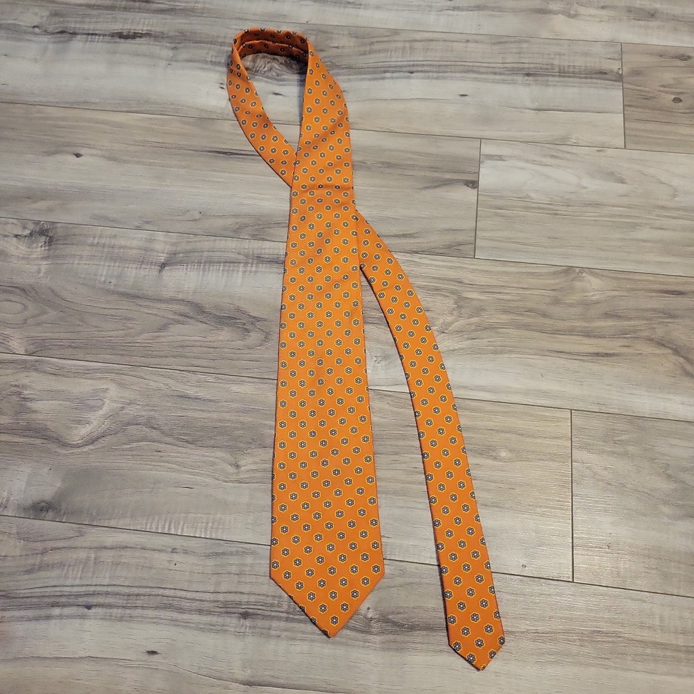 Brooks Brothers Necktie Makers Silk USA Geometric Floral Orange Blue Preppy 59